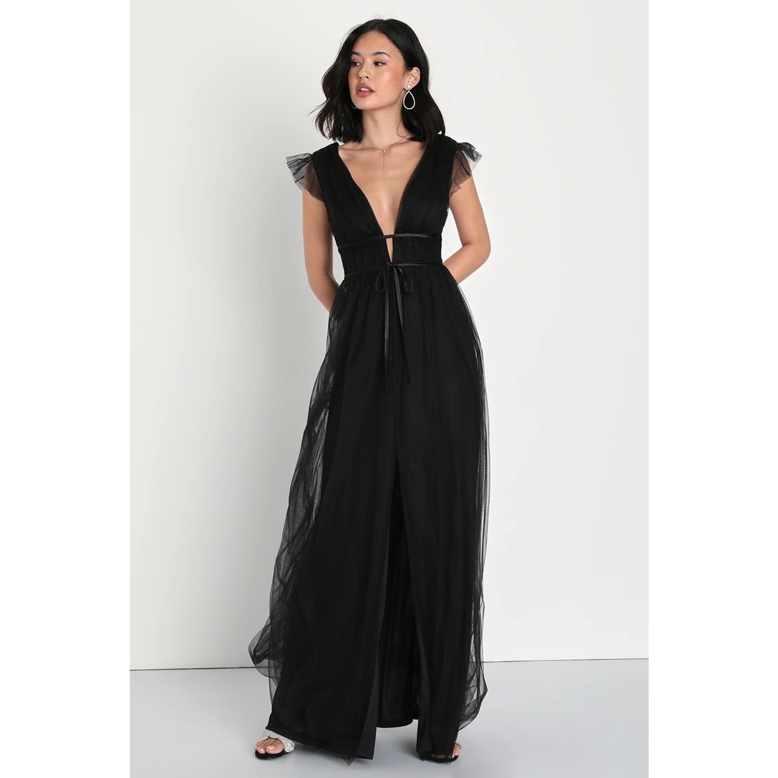 Nwt Lulus I'm All Yours Black Tulle Ruffled Maxi Dress Debut Wedding Size Xl